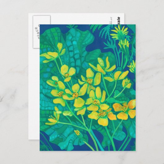 Marsh Marigold Summer Wildblumen Blumengemälde Postkarte (Vorne/Hinten)