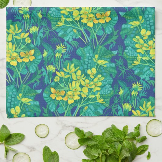 Marsh Marigold Wildblumen Gelbe Blumenmuster Geschirrtuch (Gefaltet)