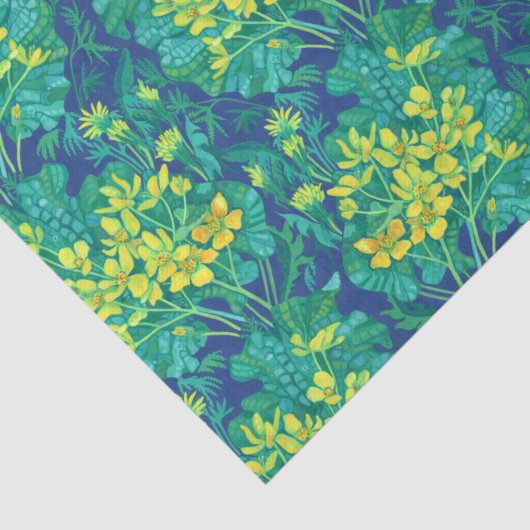 Marsh Marigold Wildblumen Gelbe Blumenmuster Seidenpapier (Detail)