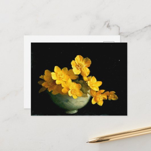 Marsh Marigolds, Stilllebenmalerei Postkarte (Vorderseite/Rückseite Beispiel)