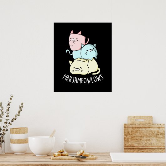 Marsh-meow Funny Cat Marshmallow Pun Dark BG Poster (Küche)