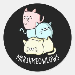 Marsh-meow Funny Cat Marshmallow Pun Dark BG Runder Aufkleber