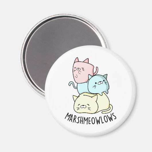 Marsh-meow Funny Cat Marshmallow PUn Magnet (Vorderseite/Rückseite)