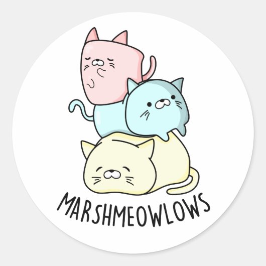 Marsh-miow-Funny Cat Marshmallow Pun Runder Aufkleber (Vorderseite)