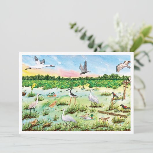 Marsh Wetlands Flat Greeting Card Dankeskarte (Stehend Vorderseite)
