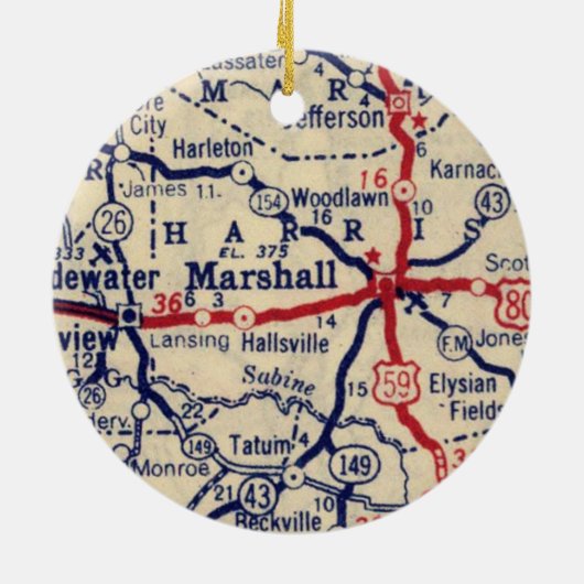 Marshall TX 1945 Karte Keramik Ornament (Hinten)