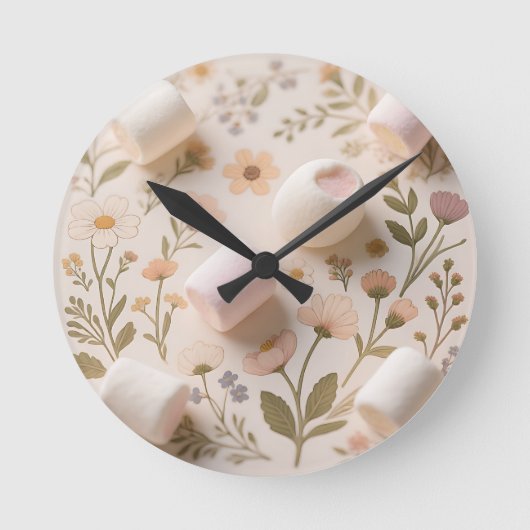 Marshmallow-Blumen-Pastell-Muster Runde Wanduhr (Vorderseite)