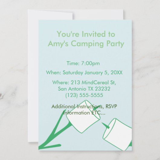 Marshmallow & Campfire Camping Einladung (Rückseite)