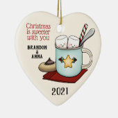 Marshmallow Couple in Tasse von heißem Kakao Weihn Keramik Ornament (Rechts)