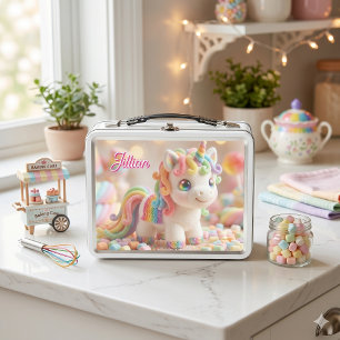 Marshmallow Einhorn und Pastell Süßigkeiten Traum Metall Brotdose
