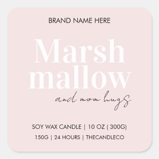 Marshmallow & Mama Hugs | Elegante rosa Kerze Quadratischer Aufkleber (Vorderseite)