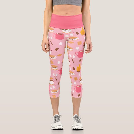 Marshmallow Schokoladenraucher vom Campfire rosa Capri Leggings (Vorderseite)