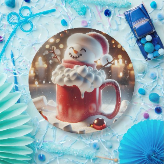 Marshmallow Snowman in heißer Schokolade Pappteller (Party)