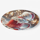 Marshmallow Snowman in heißer Schokolade Pappteller (Schrägansicht)