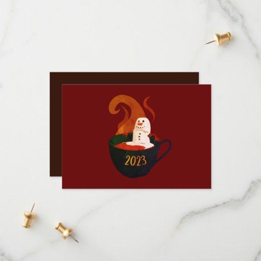Marshmallow Snowman in Hot Cocoa Save The Date (Vorderseite/Rückseite Beispiel)
