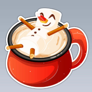 Marshmallow Snowman Relaxen in Hot Chocolate Tasse Aufkleber