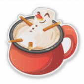 Marshmallow Snowman Relaxen in Hot Chocolate Tasse Aufkleber (Vorderseite)