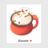 Marshmallow Snowman Relaxen in Hot Chocolate Tasse Aufkleber (Blatt)
