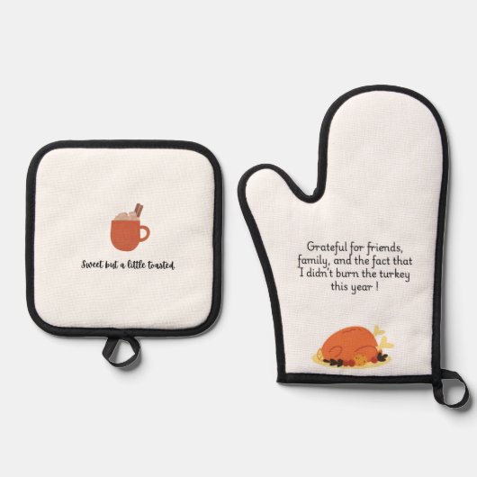 Marshmallow und Kürbis mit lustigen Zitaten Ofenhandschuh & Topflappen-Set (Vorderseite)