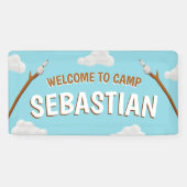 Marshmallows Blue Welcome Camping Geburtstagsparty Banner (Horizontal)