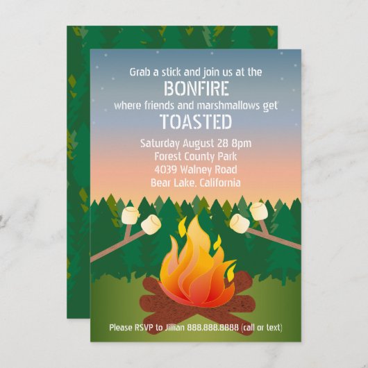 Marshmallows Toastes Bonfire-Party Einladung (Vorne/Hinten)
