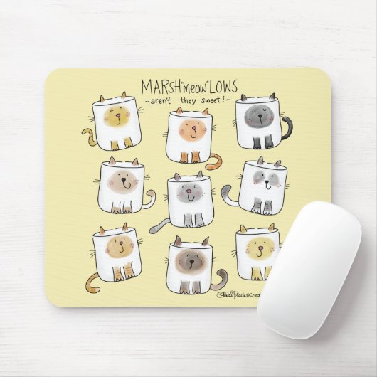MARSHmeowLOWS Whimsical Wordplay Cat Marshmallows Mousepad (Mit Mouse)
