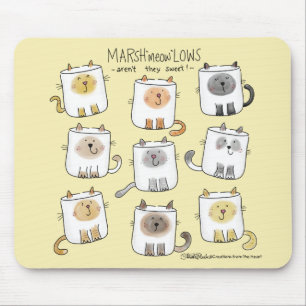 MARSHmeowLOWS Whimsical Wordplay Cat Marshmallows Mousepad