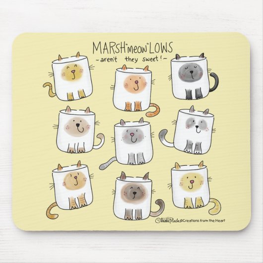 MARSHmeowLOWS Whimsical Wordplay Cat Marshmallows Mousepad (Vorne)