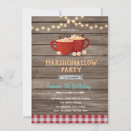 Marshomallow Einladung Dusche Geburtstag (Vorderseite)