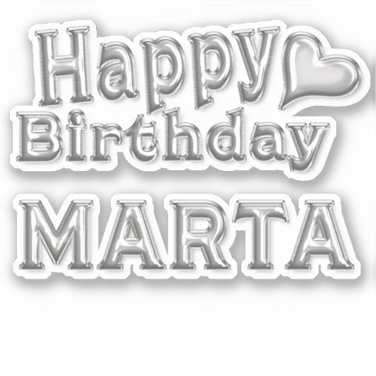 Marta Happy Birthday silver Aufkleber Sticker (Vorderseite)