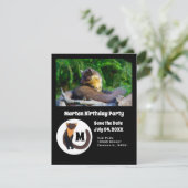 Marten Birthday Party Foto Monogram Einladung (Stehend Vorderseite)