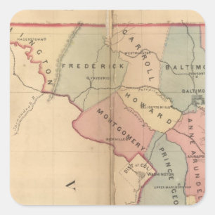 Martenets Karte von Maryland, Atlas Edition Quadratischer Aufkleber