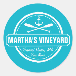 Martha’s Vineyard, MA Stadt, Name, nautischer Anke Runder Aufkleber