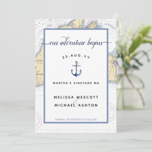 Martha's Vineyard Authentische Hochzeit Save The Date (Stehend Vorderseite)