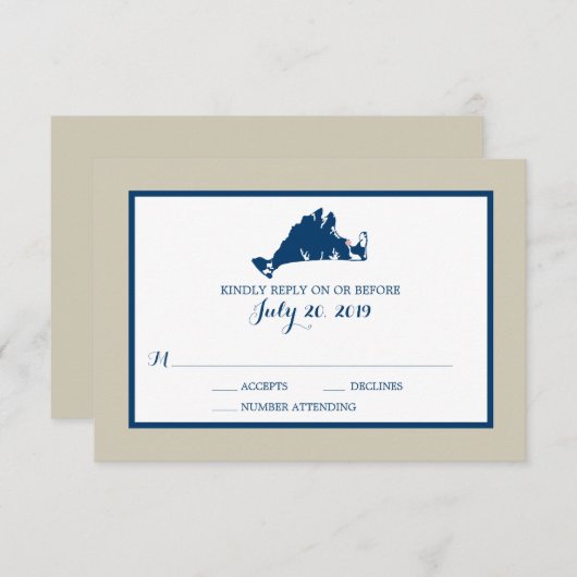 Marthas Vineyard Blue Map | Hochzeit RSVP (Vorne/Hinten)