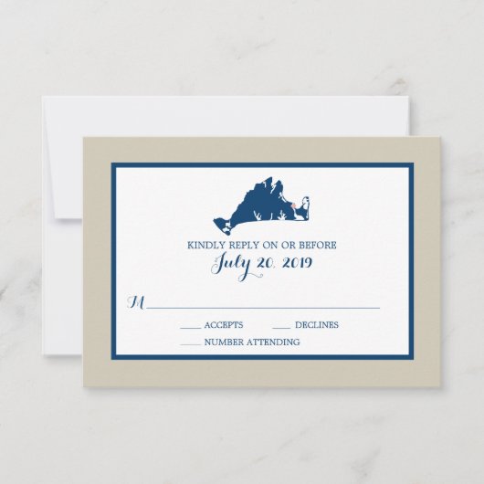 Marthas Vineyard Blue Map | Hochzeit RSVP Karte (Vorderseite)