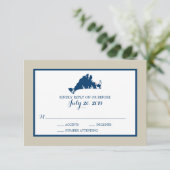 Marthas Vineyard Blue Map | Hochzeit RSVP Karte (Stehend Vorderseite)