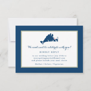 Marthas Vineyard Blue Map mit RSVP für Herz-Hochze