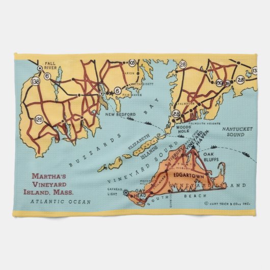 Martha's Vineyard Coast Map  Geschirrtuch (Horizontal)