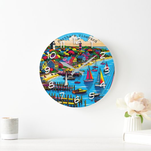 Martha's Vineyard | Farbige Abstrakte Kunst Große Wanduhr (Zuhause)