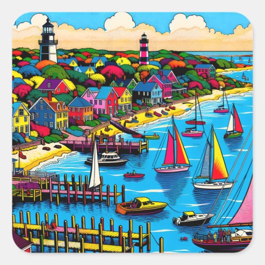 Martha's Vineyard | Farbige Abstrakte Kunst Quadratischer Aufkleber (Vorderseite)
