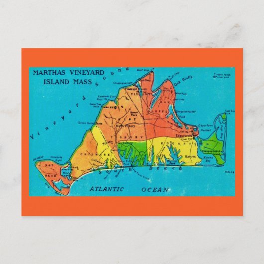 Martha's Vineyard Island Map Postcard Postkarte (Vorderseite)