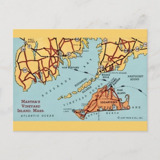 Martha's Vineyard Küstenkarte Postkarte (Vorderseite)
