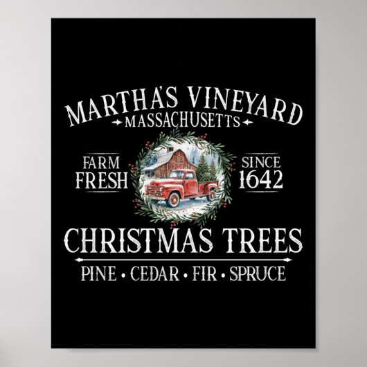 Martha's Vineyard Ma Christmas Trees Red Truck Whi Poster (Vorne)