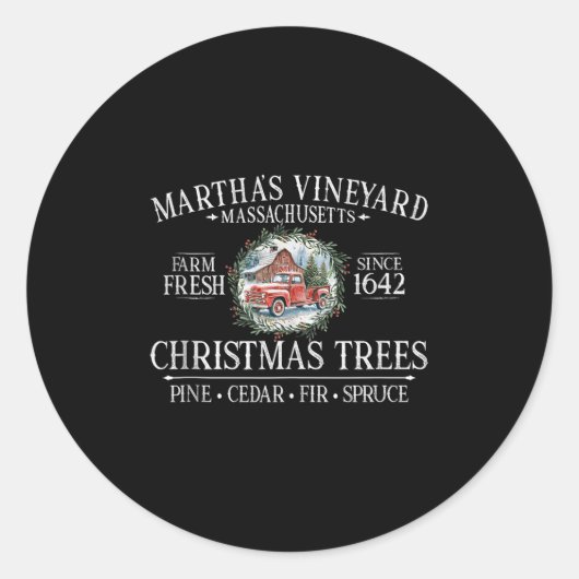 Martha's Vineyard Ma Christmas Trees Red Truck Whi Runder Aufkleber (Vorderseite)