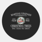 Martha's Vineyard Ma Christmas Trees Red Truck Whi Runder Aufkleber (Vorderseite)