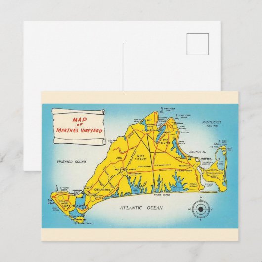 Martha's Vineyard Map Postkarte (Vorne/Hinten)