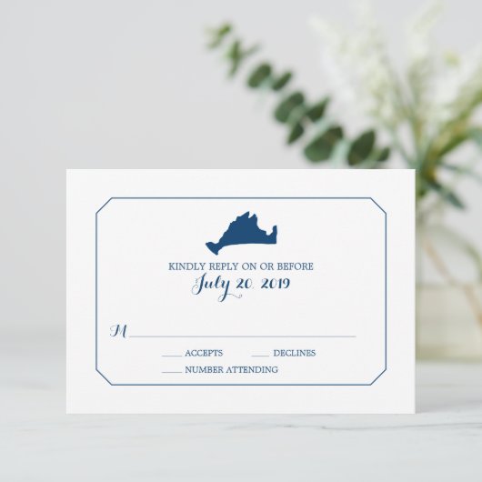 Marthas Vineyard Map Wedding RSVP Karte (Stehend Vorderseite)