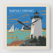 Martha's Vineyard, Massachusetts | Leuchtturm Quadratische Wanduhr (Vorderseite)