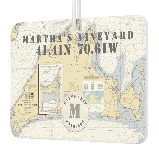 Martha's Vineyard Nautical Chart Monogram Autolufterfrischer (Links)